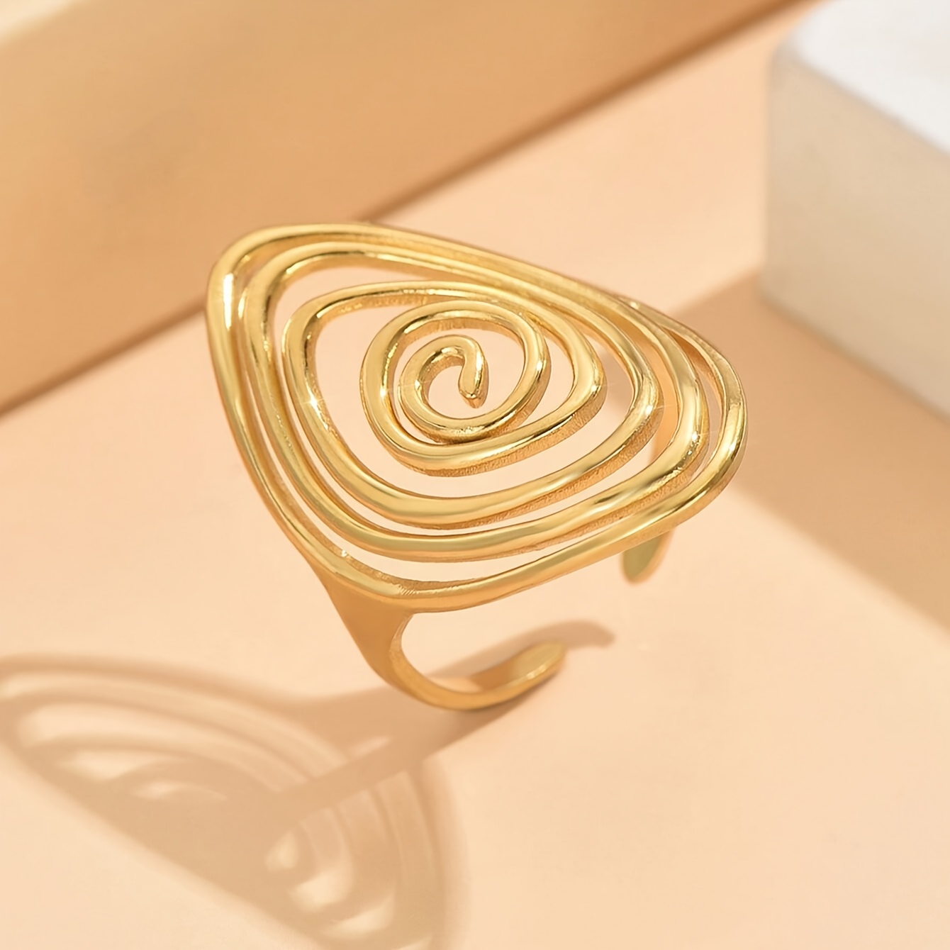 Women's Elegant Hollow Spiral Stainless Steel Ring, Personalized